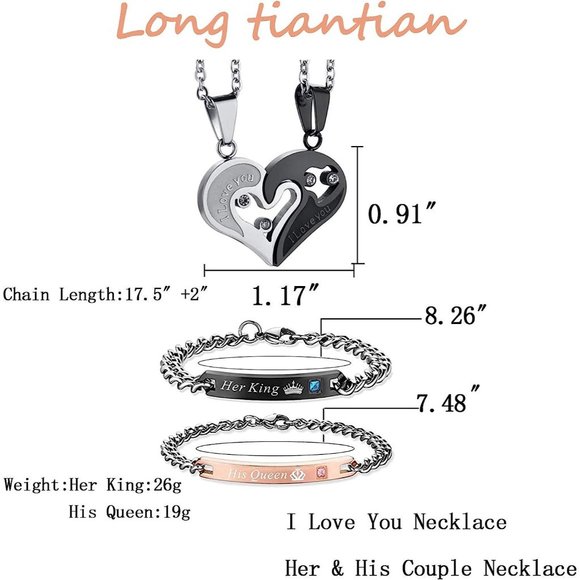 Long tiantian 4Pcs Couple Necklace Bracelet Set Matching Bracelets for C… - Picture 2 of 6